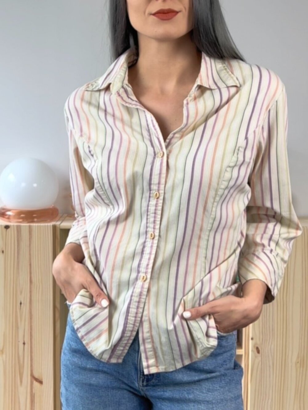 George Stretch Pastel Stripe Button Front Shirt